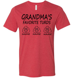 Grandma's Favorite Turds Funny Grandma T-Shirt  v-neck heather red