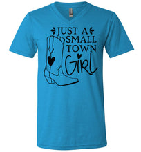 Load image into Gallery viewer, Just A Small Town Girl Country Cowgirl T Shirts v-neck blue