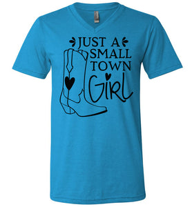 Just A Small Town Girl Country Cowgirl T Shirts v-neck blue