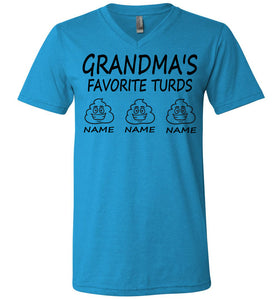 Grandma's Favorite Turds Funny Grandma T-Shirt  v-neck blue