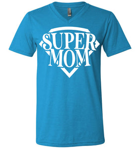 Super Mom T Shirt v-neck  neon blue