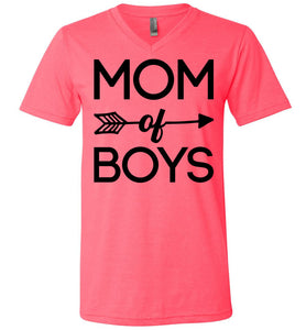 Mom Of Boys T-Shirt | Mom Of Boys Gifts v-neck  neon pink