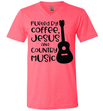 Load image into Gallery viewer, Fueled By Coffee Jesus And Country Music Country Cowgirl T Shirts v neck pink
