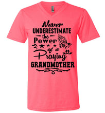 Load image into Gallery viewer, The Power Of A Praying Grandmother T-Shirt neon pink v neck