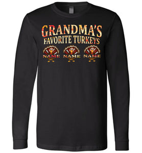 Grandma's Favorite Turkeys Funny Fall Shirts Funny Grandma Shirts LS premium black