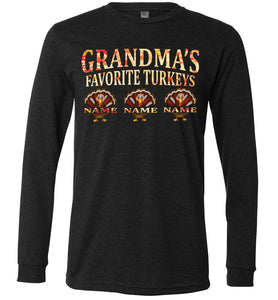 Grandma's Favorite Turkeys Funny Fall Shirts Funny Grandma Shirts LS premium dark gray heather