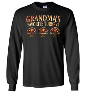 Grandma's Favorite Turkeys Funny Fall Shirts Funny Grandma Shirts LS black