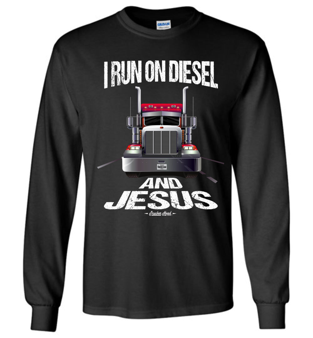 I Run On Diesel And Jesus Christian Trucker LS T Shirts black 