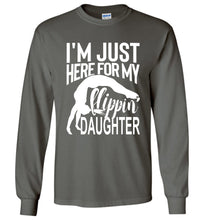 Load image into Gallery viewer, Flippin&#39; Daughter Funny Gymnastics Mom Shirts | Gymnastics Dad Shirt Long sleeve charcoal