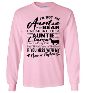 Auntie Llama Shirt | Auntie Bear Shirt | Funny Aunt Long Sleeve Shirts pink