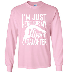 Flippin' Daughter Funny Gymnastics Mom Shirts | Gymnastics Dad Shirt Long sleeve pink