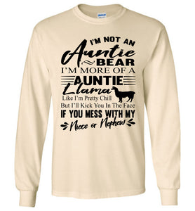 Auntie Llama Shirt | Auntie Bear Shirt | Funny Aunt Long Sleeve Shirts natural 