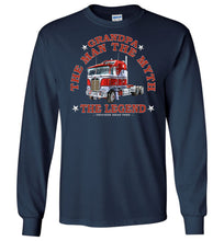 Load image into Gallery viewer, Grandpa The Man The Myth The Legend Trucker LS Shirt navy