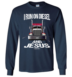 I Run On Diesel And Jesus Christian Trucker LS T Shirts navy