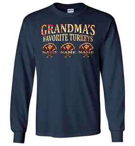 Grandma's Favorite Turkeys Funny Fall Shirts Funny Grandma Shirts LS navy