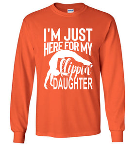 Flippin' Daughter Funny Gymnastics Mom Shirts | Gymnastics Dad Shirt Long sleeve orange