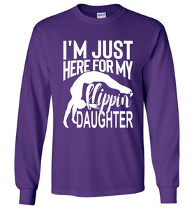 Flippin' Daughter Funny Gymnastics Mom Shirts | Gymnastics Dad Shirt Long sleeve purple