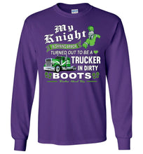 Load image into Gallery viewer, My Knight And Shining Armor Trucker&#39;s Wife Or Girlfriend LS Shirt purple