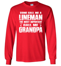 Load image into Gallery viewer, Some Call Me A Lineman Grandpa Shirt LS red