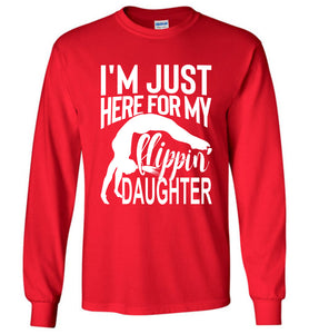 Flippin' Daughter Funny Gymnastics Mom Shirts | Gymnastics Dad Shirt Long sleeve red