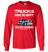 Load image into Gallery viewer, Trucks Make Me Happy Funny Trucker T Shirt Long Sleeve red