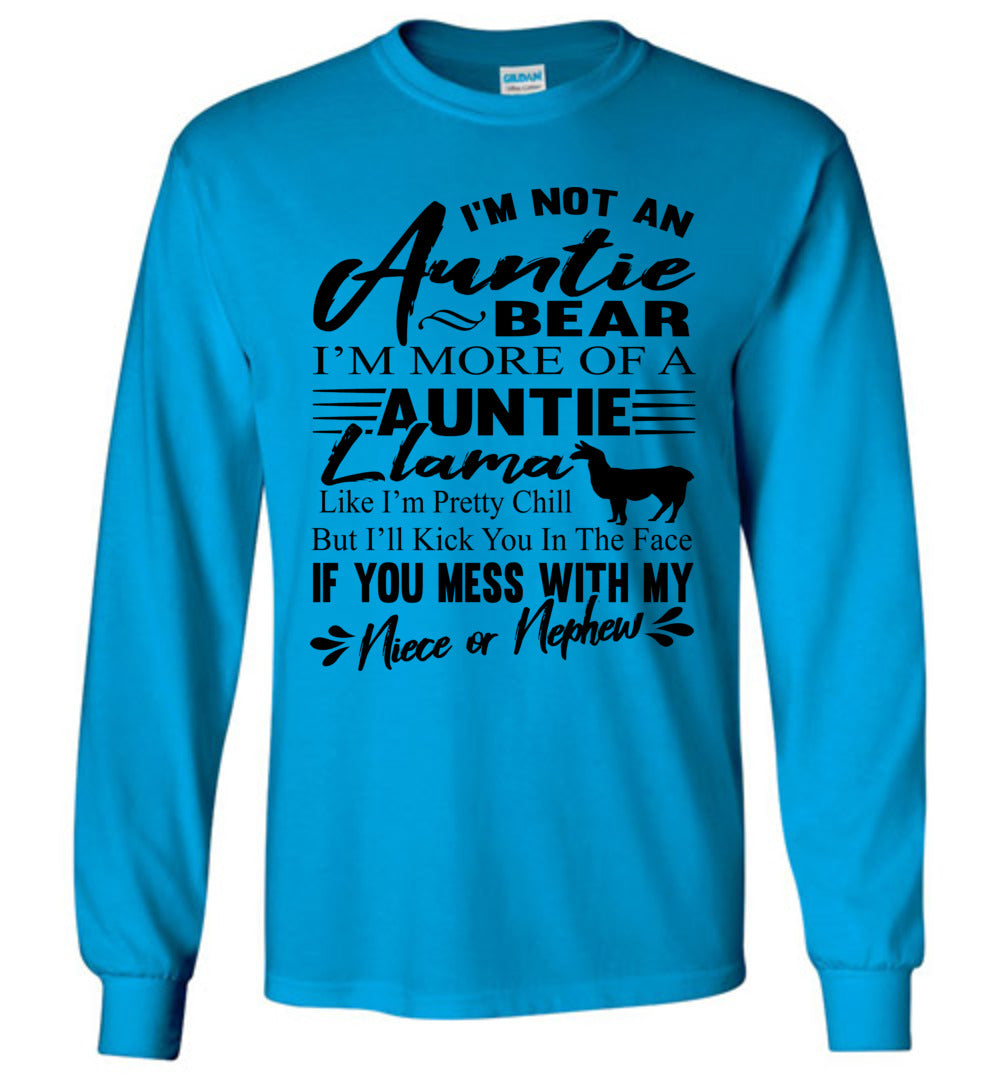 Auntie Llama Shirt | Auntie Bear Shirt | Funny Aunt Long Sleeve Shirts sapphire 