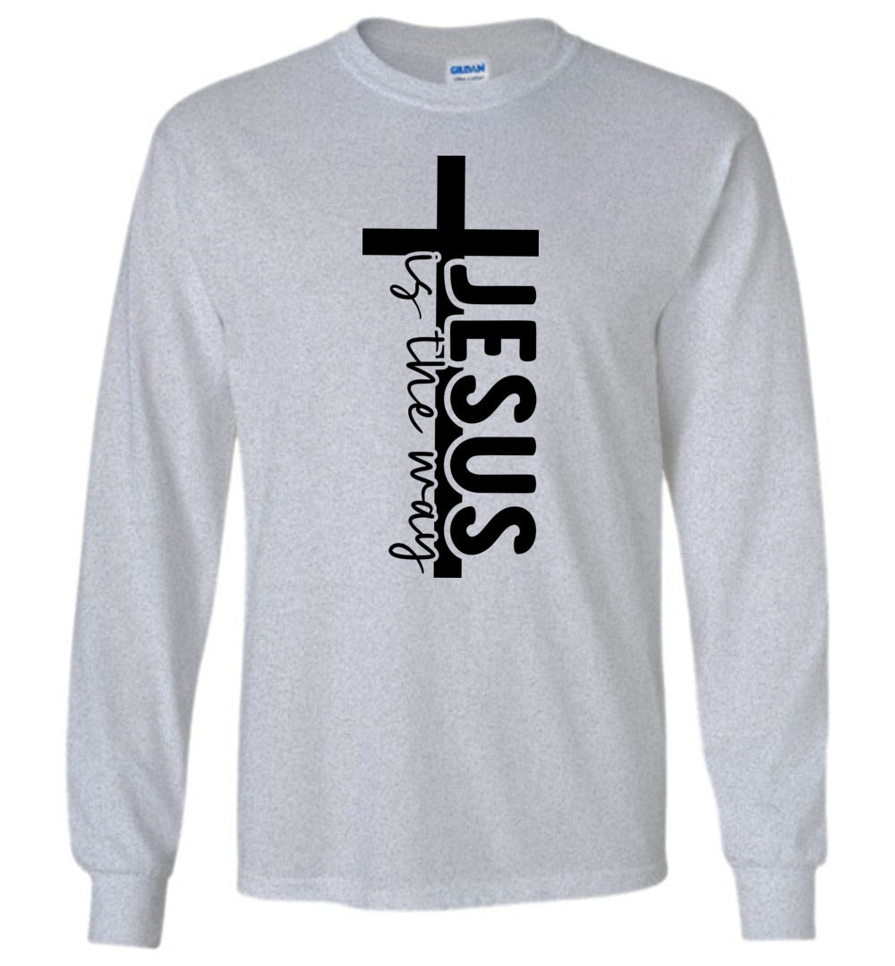 Jesus Is The Way Christian Quote Long Sleeve T-Shirt grey