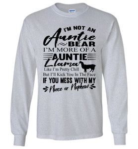 Auntie Llama Shirt | Auntie Bear Shirt | Funny Aunt Long Sleeve Shirts sports gray