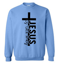 Load image into Gallery viewer, Jesus Is The Way Christian Quote Crewneck Sweatshirt blue