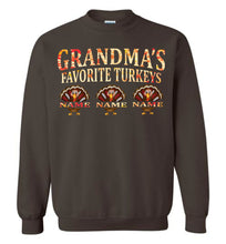 Load image into Gallery viewer, Grandma&#39;s Favorite Turkeys Funny Grandma Sweatshirt chocolate  