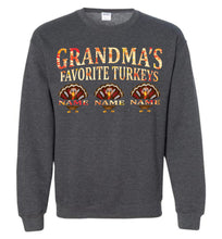 Load image into Gallery viewer, Grandma&#39;s Favorite Turkeys Funny Grandma Sweatshirt dark heather
