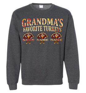 Grandma's Favorite Turkeys Funny Grandma Sweatshirt dark heather