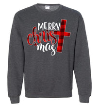 Load image into Gallery viewer, Merry Christ Mas Christian Christmas Crewneck Sweatshirt heather gray