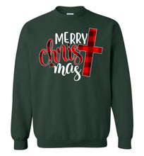 Load image into Gallery viewer, Merry Christ Mas Christian Christmas Crewneck Sweatshirt forest green