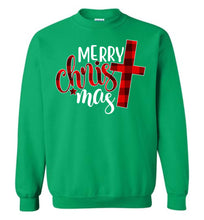 Load image into Gallery viewer, Merry Christ Mas Christian Christmas Crewneck Sweatshirt irish green