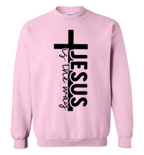 Load image into Gallery viewer, Jesus Is The Way Christian Quote Crewneck Sweatshirt pink