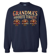 Load image into Gallery viewer, Grandma&#39;s Favorite Turkeys Funny Grandma Sweatshirt navy