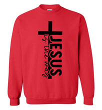 Load image into Gallery viewer, Jesus Is The Way Christian Quote Crewneck Sweatshirt red