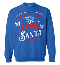 Load image into Gallery viewer, Most Likely To Kiss Santa Funny Christmas Crewneck Sweatshirt royal