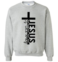 Load image into Gallery viewer, Jesus Is The Way Christian Quote Crewneck Sweatshirt grey