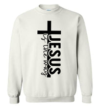 Load image into Gallery viewer, Jesus Is The Way Christian Quote Crewneck Sweatshirt white