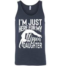 Load image into Gallery viewer, I&#39;m Just Here Form My Flippin Daughter Gymnastics dad Tanks unisex navy