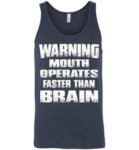 Load image into Gallery viewer, Warning Mouth Operates Faster Than Brain Funny Tank Tops unisex navy