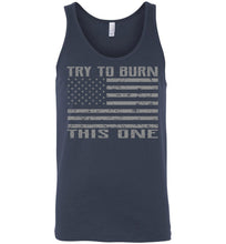 Load image into Gallery viewer, Try To Burn This One, Proud American Flag Tank Top unisex  navy