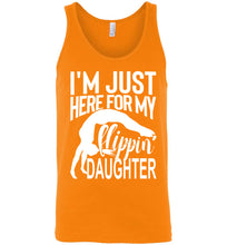 Load image into Gallery viewer, I&#39;m Just Here Form My Flippin Daughter Gymnastics dad Tanks unisex orange