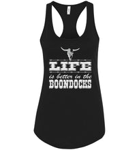Load image into Gallery viewer, Life Is Better In The Boondocks Country Tank Tops Ladies Racerback Tank black