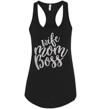 Load image into Gallery viewer, Wife Mom Boss Funny Mom Tanks racerback black