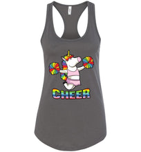 Load image into Gallery viewer, Unicorn Cheer Tank Tops Ladies Racerback Tank Dark Gray