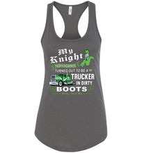 Load image into Gallery viewer, My Knight And Shining Armor Trucker&#39;s Wife Or Girlfriend Tank Top racerback charcoal