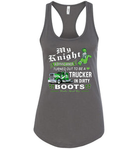 My Knight And Shining Armor Trucker's Wife Or Girlfriend Tank Top racerback charcoal